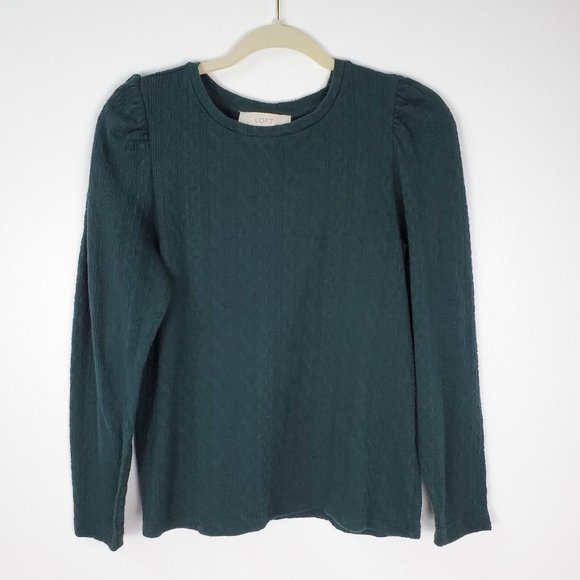 LOFT Tops - Loft Shirt Womens Medium Green Puff Shoulder Lightweight Stretch Classic Casual